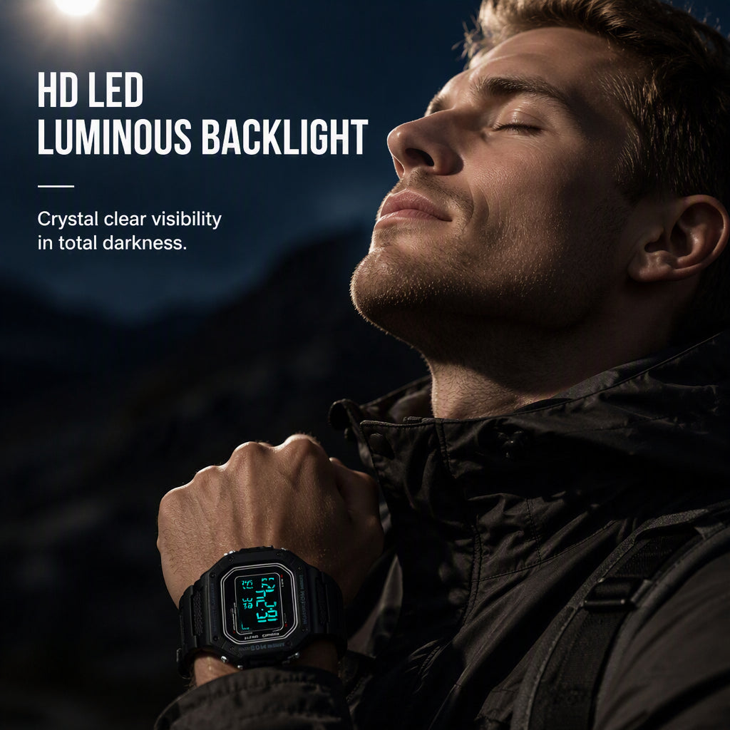 ⌚ 50% KORTING NU! 🌊 Digitaal Sporthorloge – 50M Waterdicht, LED Lichtgevend Display & Robuust Ontwerp 🏔️