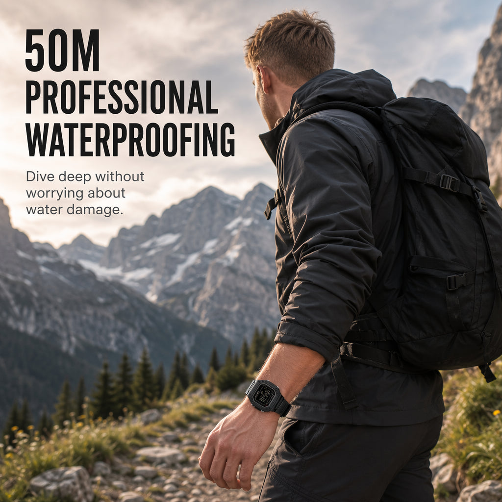 ⌚ 50% KORTING NU! 🌊 Digitaal Sporthorloge – 50M Waterdicht, LED Lichtgevend Display & Robuust Ontwerp 🏔️