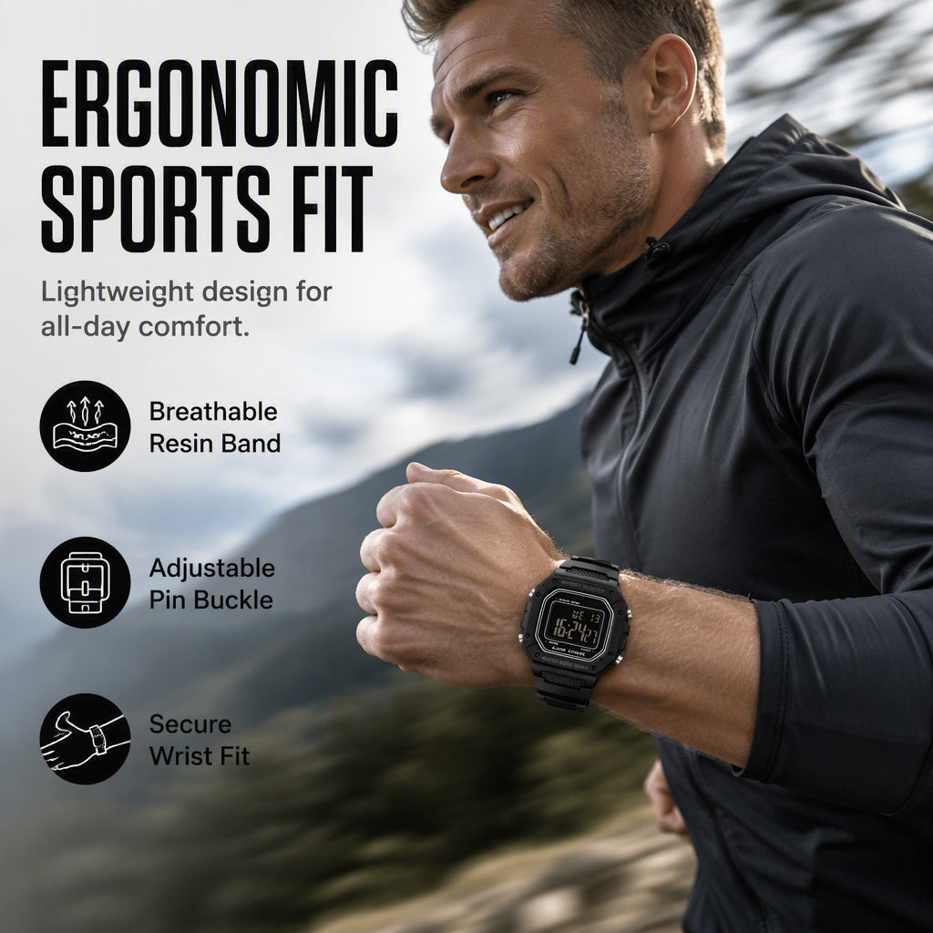 ⌚ 50% KORTING NU! 🌊 Digitaal Sporthorloge – 50M Waterdicht, LED Lichtgevend Display & Robuust Ontwerp 🏔️