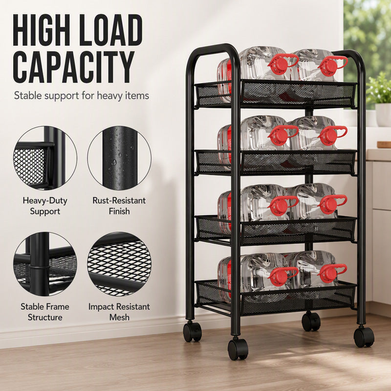 🎉 BEPERKTE TIJD 50% KORTING! 🛒 3/4-Laags Mobiele Gaas Opbergkar met Wielen – Ruimtebesparende Metalen Draad Rolkar 🏠