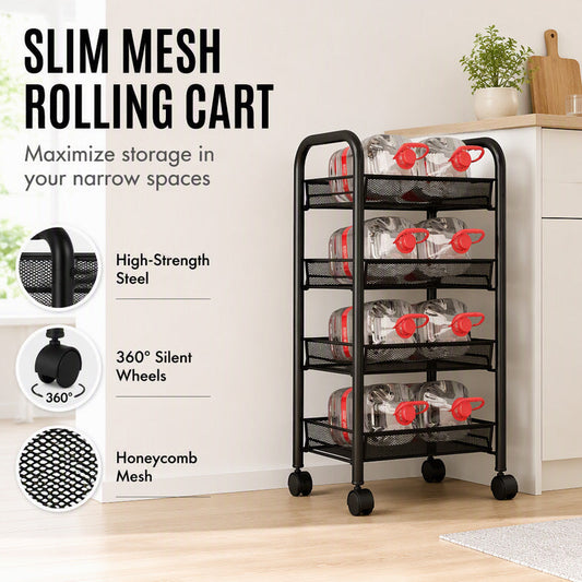 🎉 BEPERKTE TIJD 50% KORTING! 🛒 3/4-Laags Mobiele Gaas Opbergkar met Wielen – Ruimtebesparende Metalen Draad Rolkar 🏠