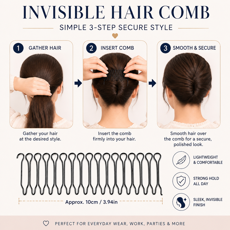 🏆 1 gekocht, 1 gratis 💐 Flexibele kam "Invisible Grip" voor ongehoorzaam haar