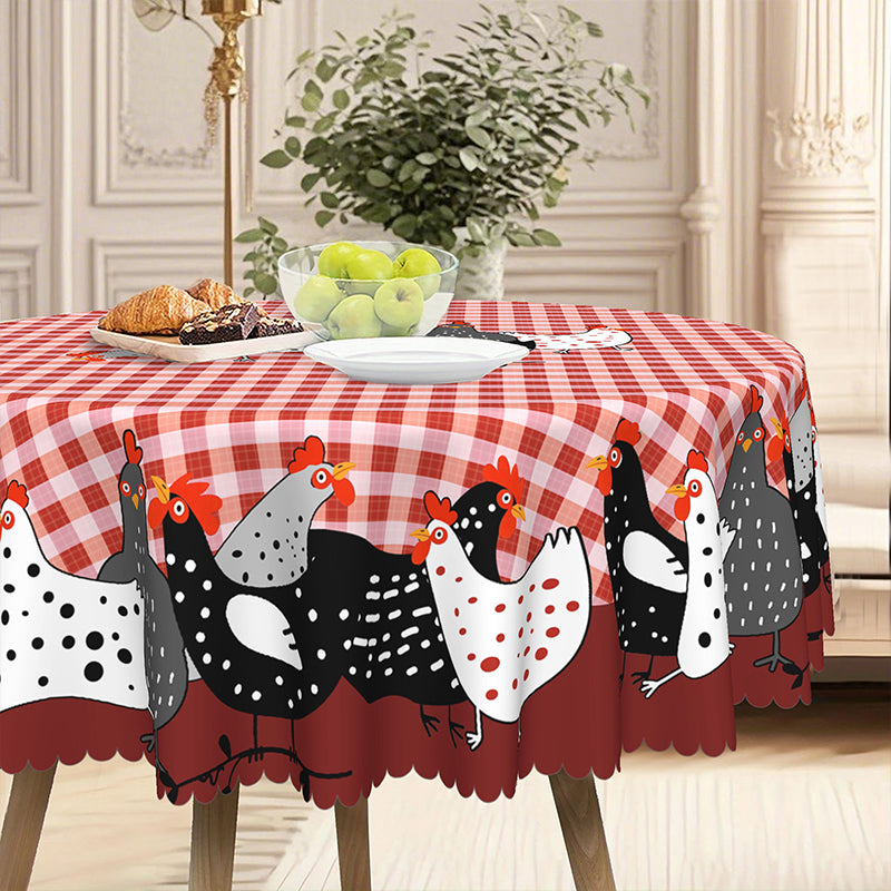 🏠 -50% ! 🐓 Tafelkleed Rode Ruiten met Haanmotief – Polyester – Vlekbestendig & Golvende Kantrand voor Rustieke Landelijke Sfeer 🧺