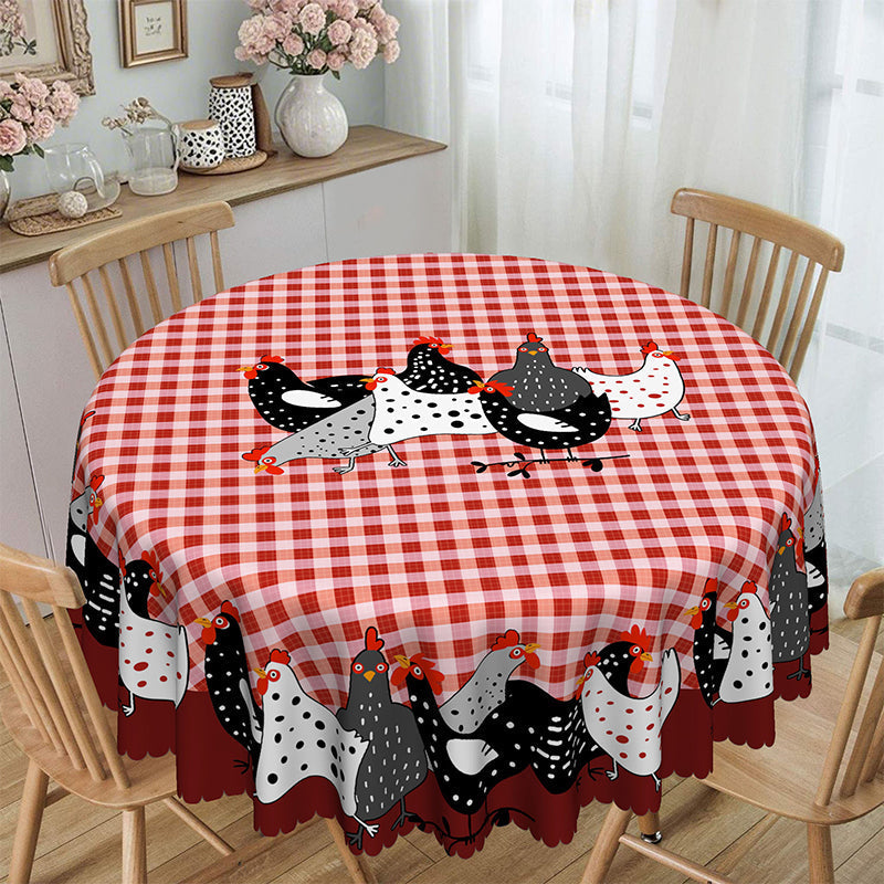 🏠 -50% ! 🐓 Tafelkleed Rode Ruiten met Haanmotief – Polyester – Vlekbestendig & Golvende Kantrand voor Rustieke Landelijke Sfeer 🧺