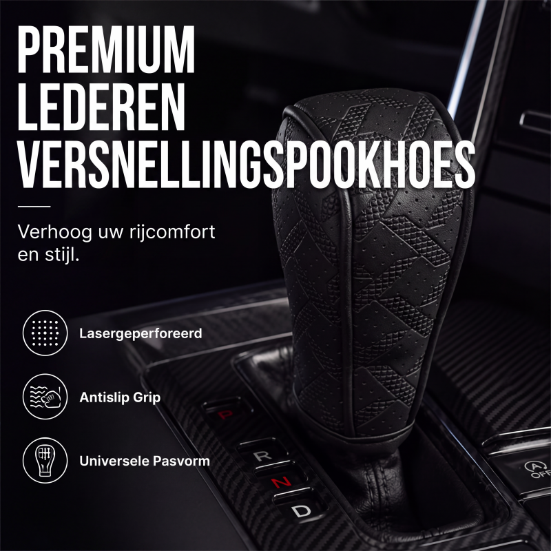 🚗 50% KORTING! 🧵 Versnellingspookhoes – Van geperforeerd PU-leer, met drielaagse bescherming & universele pasvorm – Stijl en comfort voor het interieur van je auto 🛡️