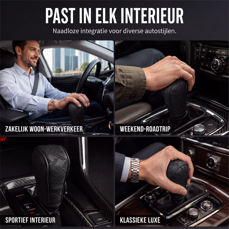 🚗 50% KORTING! 🧵 Versnellingspookhoes – Van geperforeerd PU-leer, met drielaagse bescherming & universele pasvorm – Stijl en comfort voor het interieur van je auto 🛡️