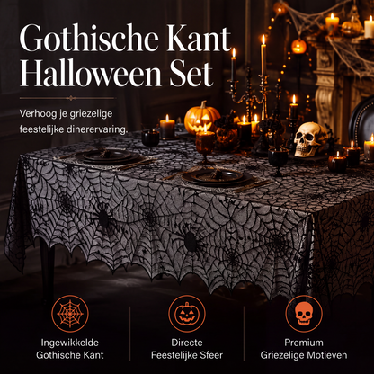 Tafelkleed en placemat set met griezelige Halloween-patronen