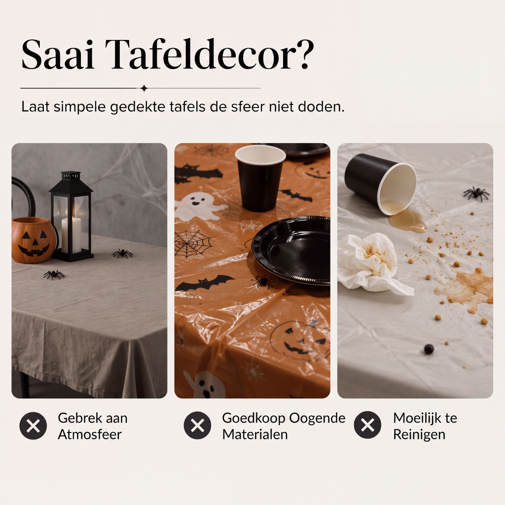 Tafelkleed en placemat set met griezelige Halloween-patronen