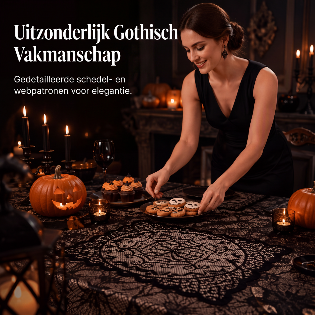 Tafelkleed en placemat set met griezelige Halloween-patronen