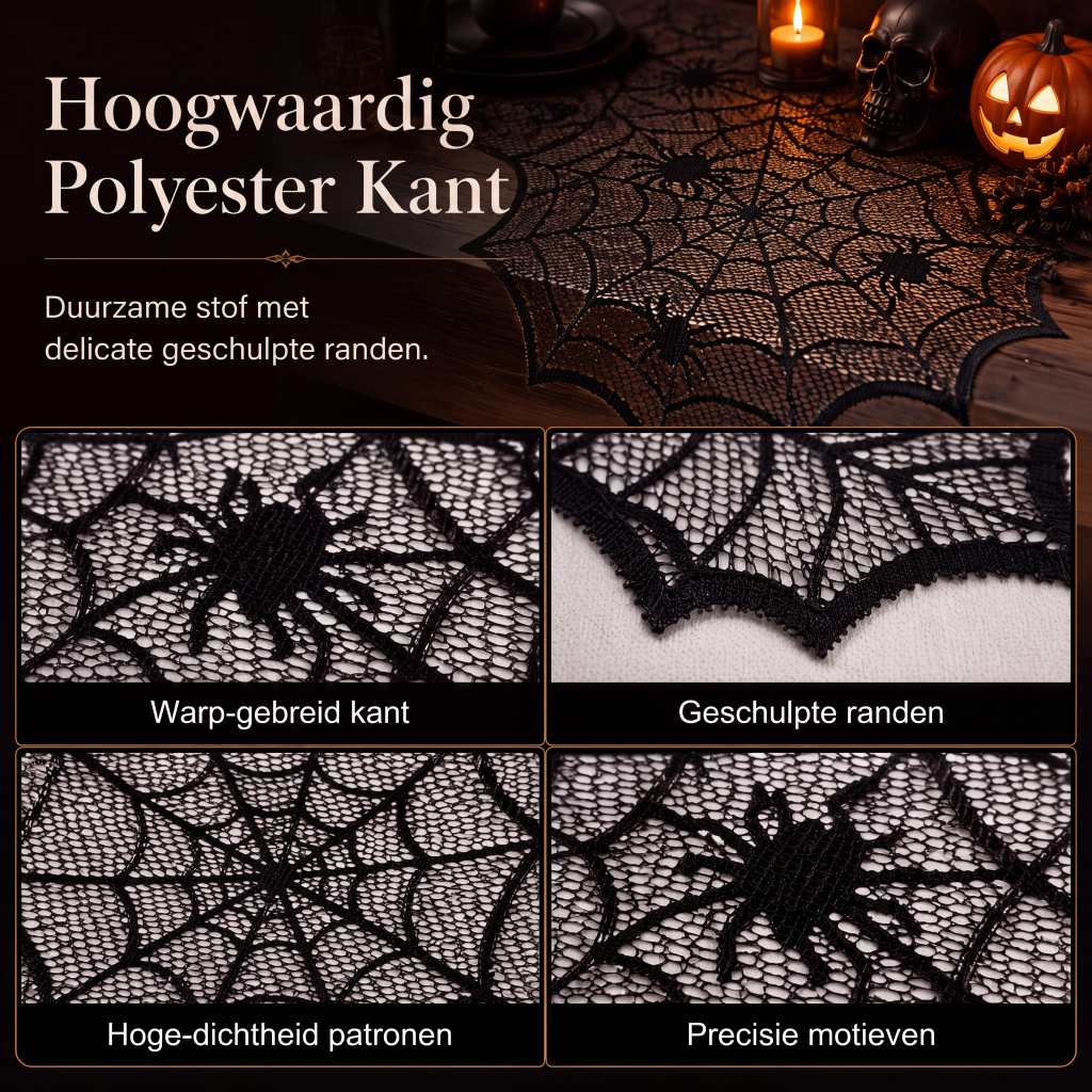 Tafelkleed en placemat set met griezelige Halloween-patronen