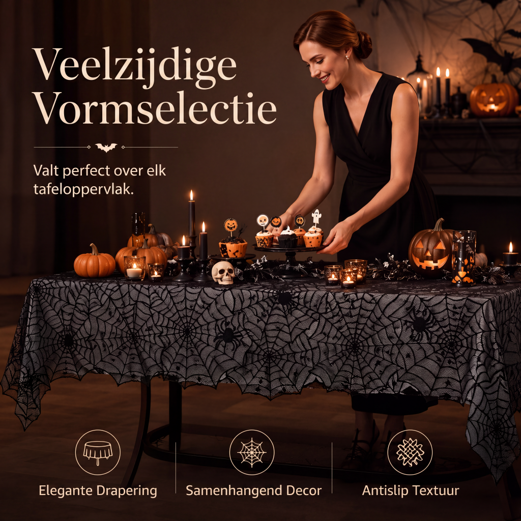 Tafelkleed en placemat set met griezelige Halloween-patronen