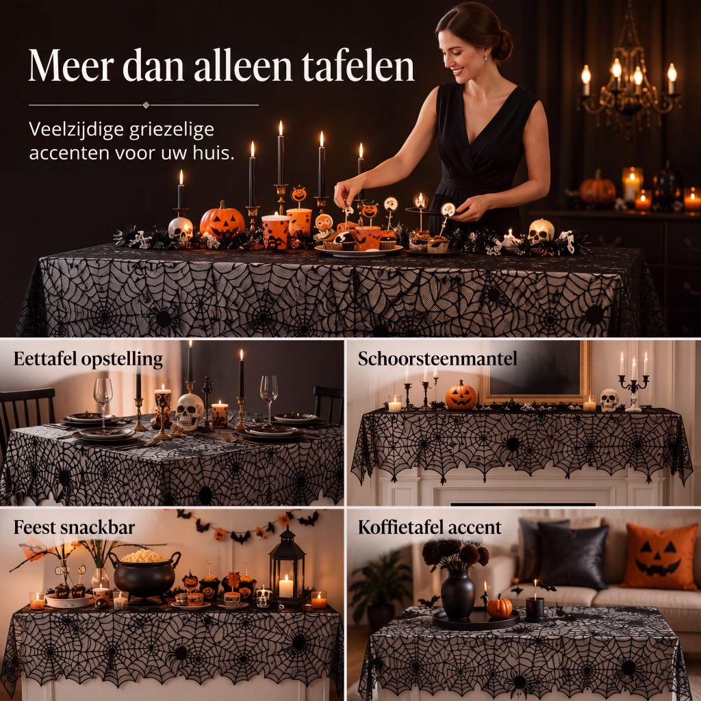 Tafelkleed en placemat set met griezelige Halloween-patronen