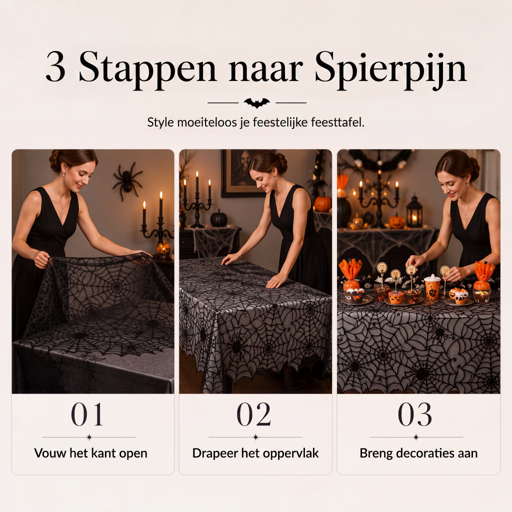 Tafelkleed en placemat set met griezelige Halloween-patronen