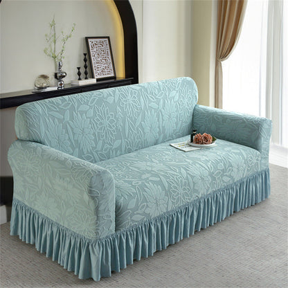 🛋️ Antislip bankhoes met ruches – Jacquardstof – Elastische rand & volledige bedekking voor dagelijkse bescherming zonder wegglijden