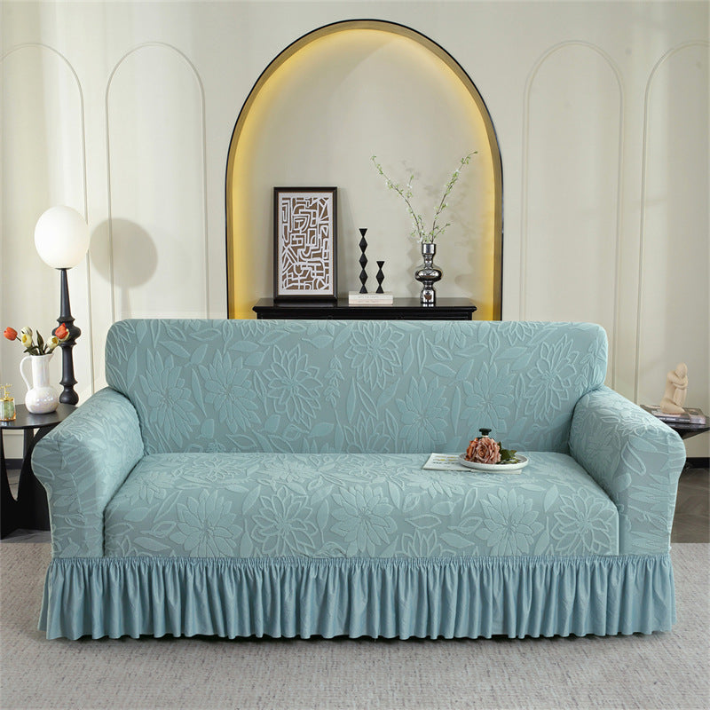 🛋️ Antislip bankhoes met ruches – Jacquardstof – Elastische rand & volledige bedekking voor dagelijkse bescherming zonder wegglijden