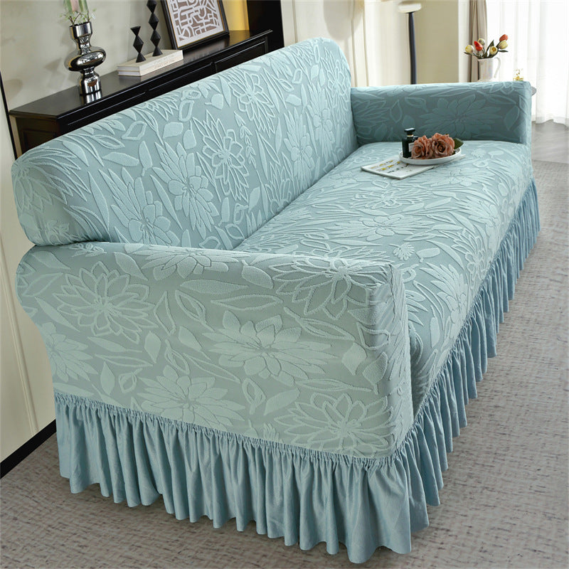 🛋️ Antislip bankhoes met ruches – Jacquardstof – Elastische rand & volledige bedekking voor dagelijkse bescherming zonder wegglijden
