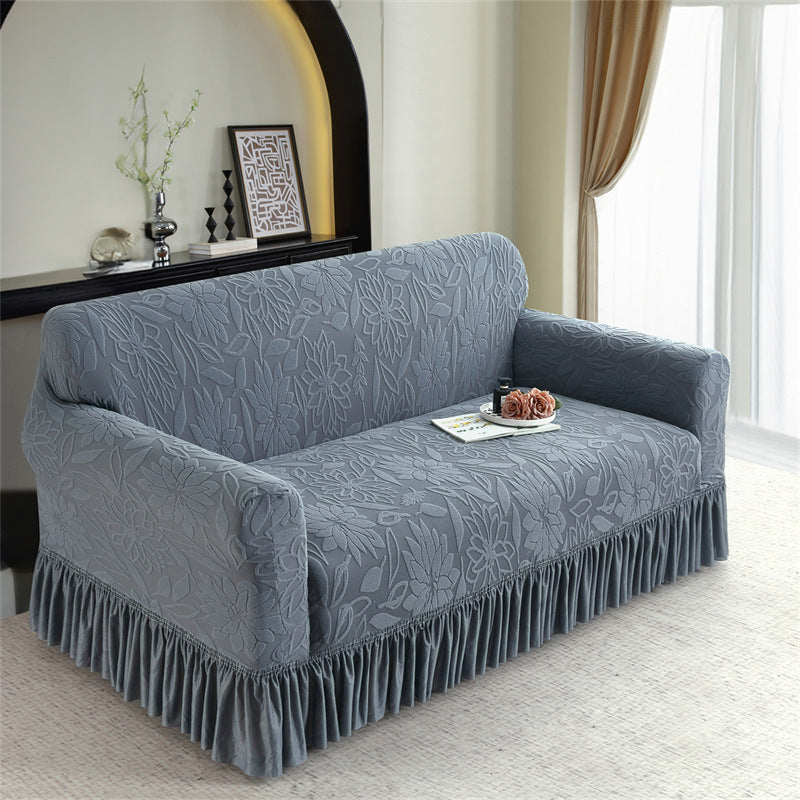 🛋️ Antislip bankhoes met ruches – Jacquardstof – Elastische rand & volledige bedekking voor dagelijkse bescherming zonder wegglijden