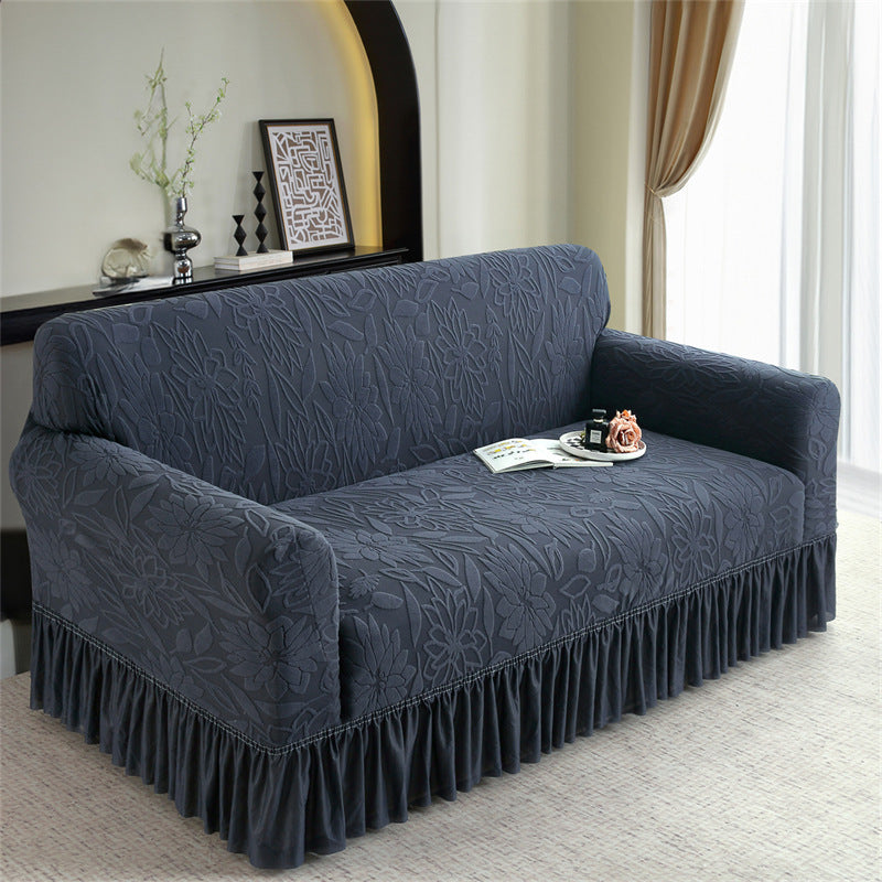 🛋️ Antislip bankhoes met ruches – Jacquardstof – Elastische rand & volledige bedekking voor dagelijkse bescherming zonder wegglijden