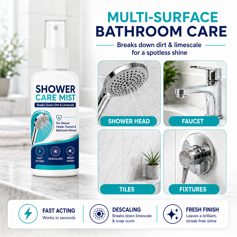 🚿Nooit meer een verstopte douchekop! Deze ontkalkerspray lost kalk en mineralen in seconden op – spuiten, inwerken, afvegen. Je douche glanst weer als nieuw!