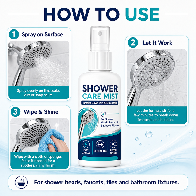 🚿Nooit meer een verstopte douchekop! Deze ontkalkerspray lost kalk en mineralen in seconden op – spuiten, inwerken, afvegen. Je douche glanst weer als nieuw!