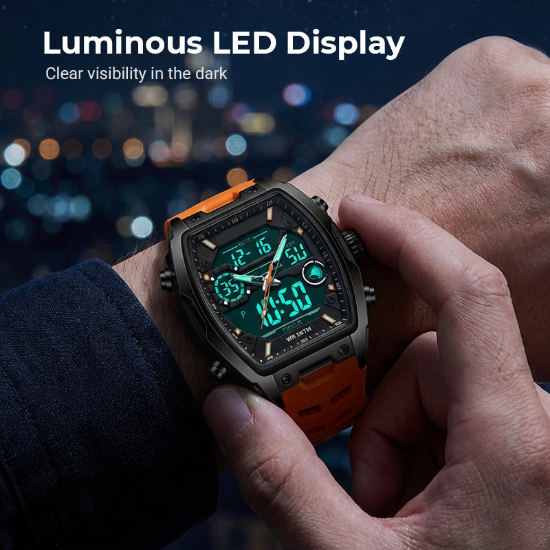⌚ Heren Dubbele Display Sportwatch – Analoog-Digitale Horloge Met Verlichte Wijzerplaat