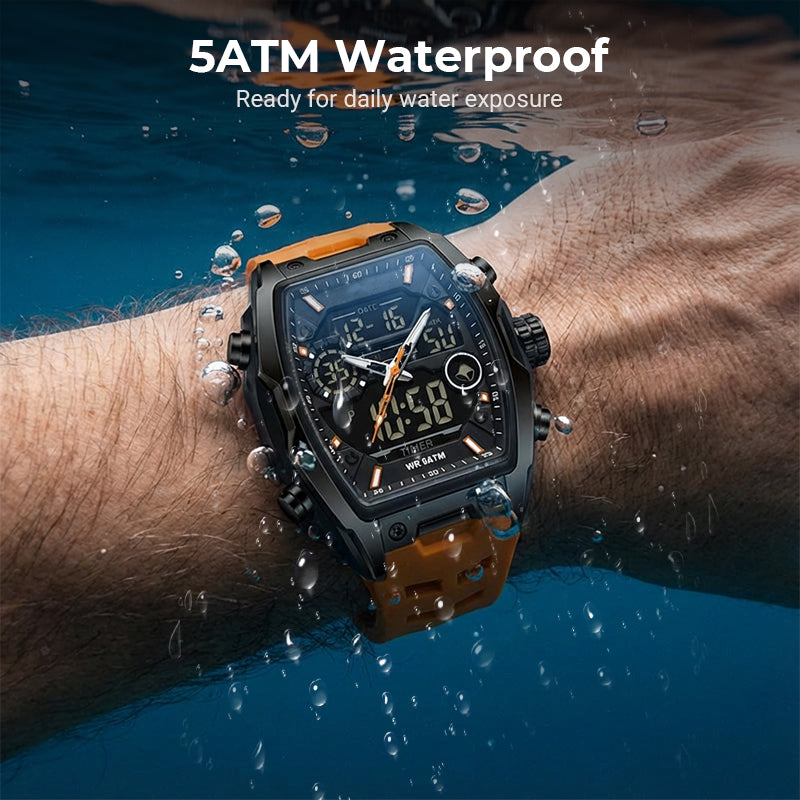 ⌚ Heren Dubbele Display Sportwatch – Analoog-Digitale Horloge Met Verlichte Wijzerplaat