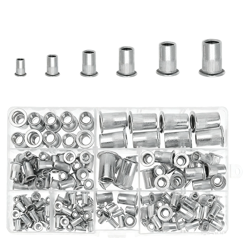 Gekartelde blindklinkmoeren assortimentsset – 165 stuks, M3–M10, aluminiumlegering