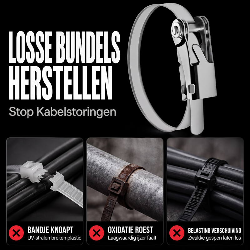 Zware roestvrijstalen kabelbinder met kliksluiting