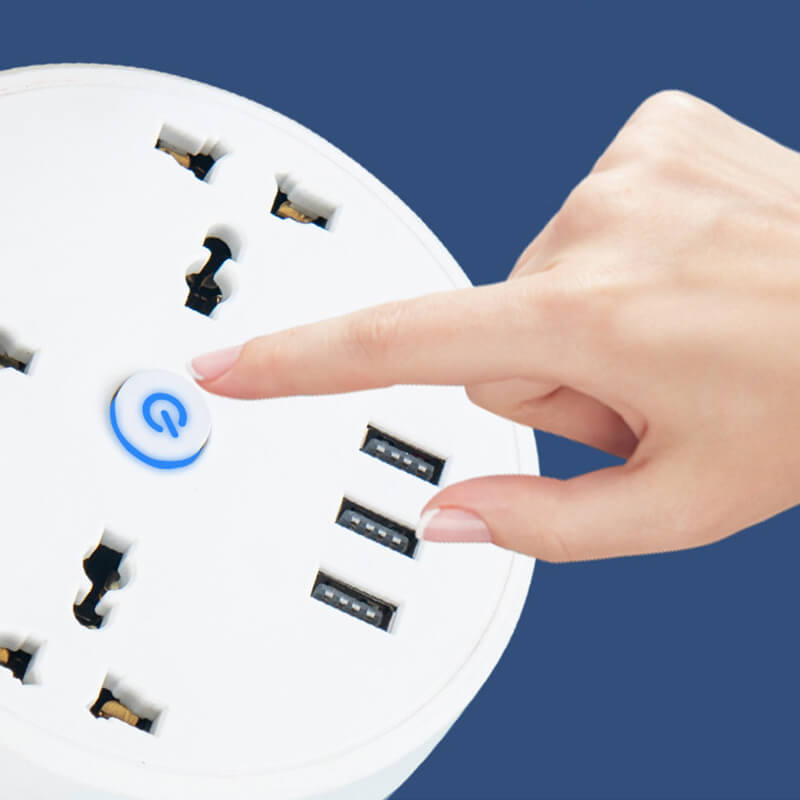🔌 Universele Kabeloproller Stekkerdoos — 3 AC-stopcontacten + 3 USB, 2500W, Overspanningsbeveiliging, Compatibel met UK/EU/US, Draagbaar ✨