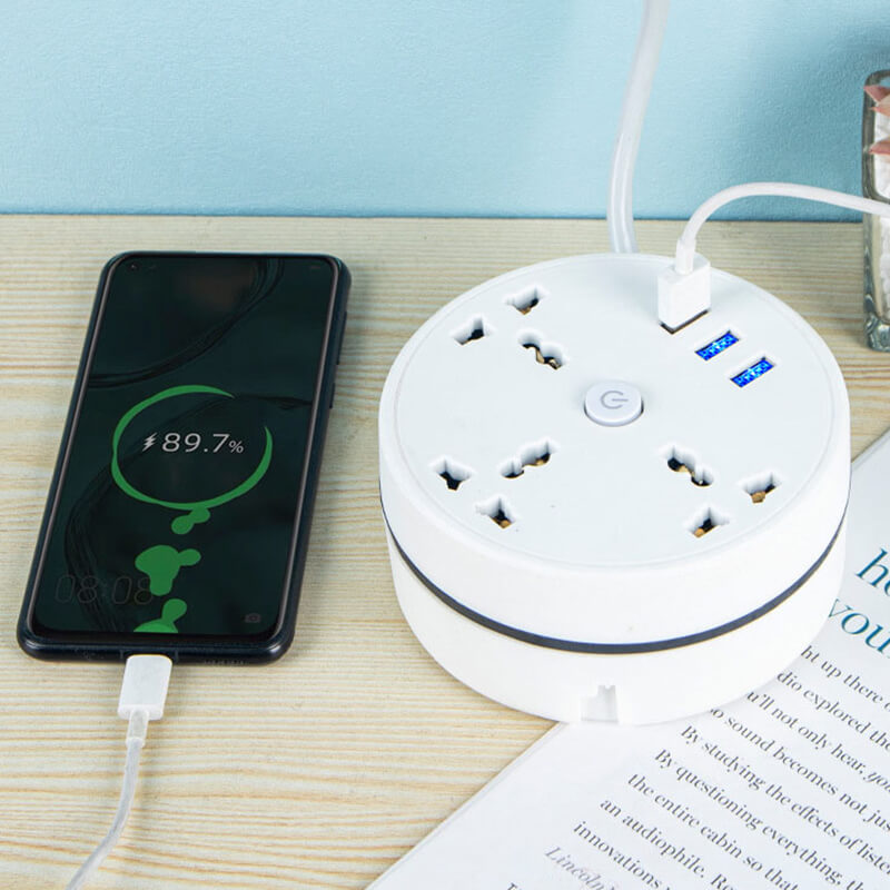 🔌 Universele Kabeloproller Stekkerdoos — 3 AC-stopcontacten + 3 USB, 2500W, Overspanningsbeveiliging, Compatibel met UK/EU/US, Draagbaar ✨
