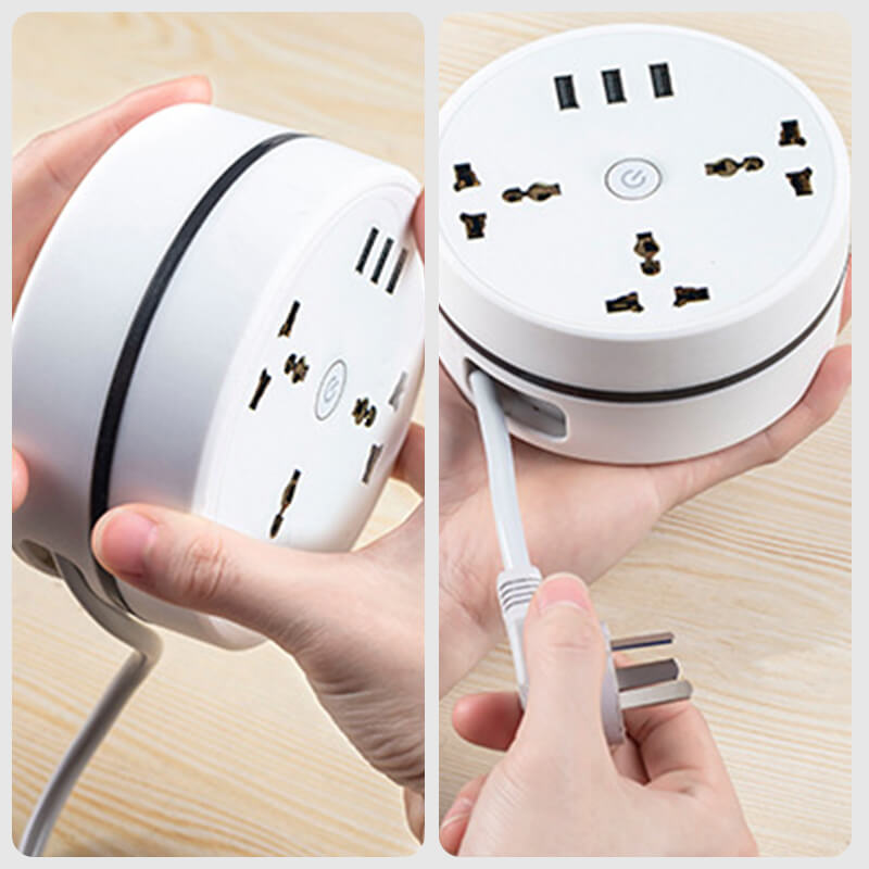 🔌 Universele Kabeloproller Stekkerdoos — 3 AC-stopcontacten + 3 USB, 2500W, Overspanningsbeveiliging, Compatibel met UK/EU/US, Draagbaar ✨