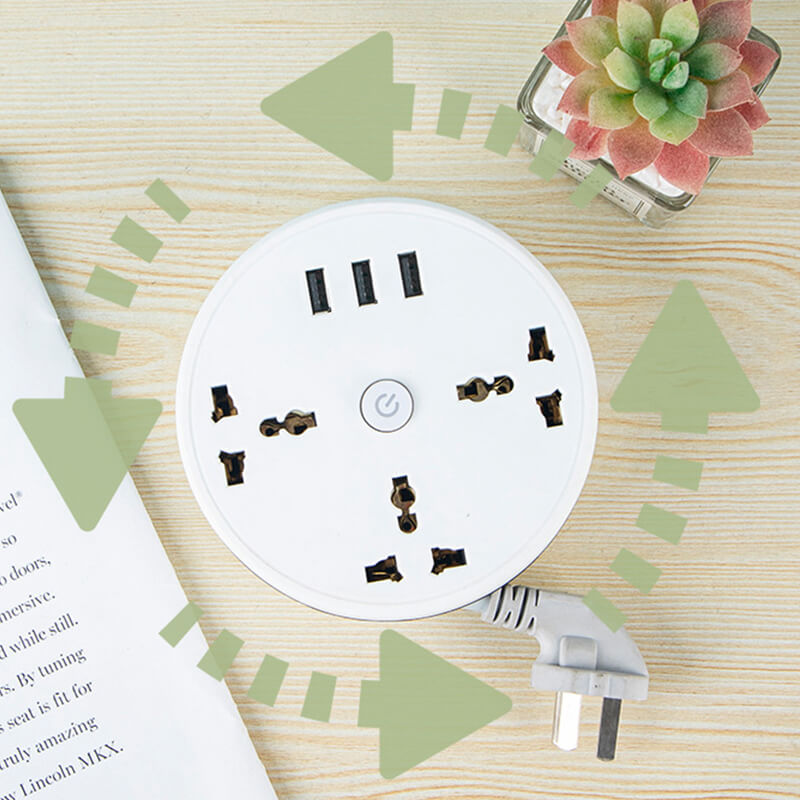 🔌 Universele Kabeloproller Stekkerdoos — 3 AC-stopcontacten + 3 USB, 2500W, Overspanningsbeveiliging, Compatibel met UK/EU/US, Draagbaar ✨