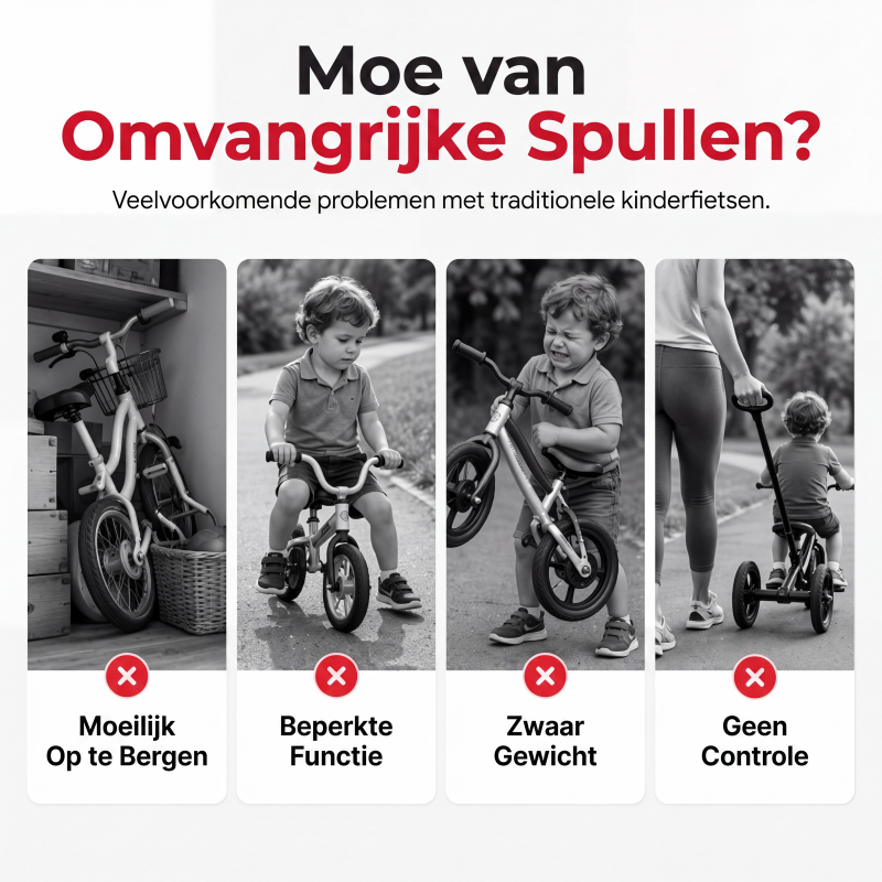 4-in-1 omvormbare kinderfiets, loopfiets en kinderwagen