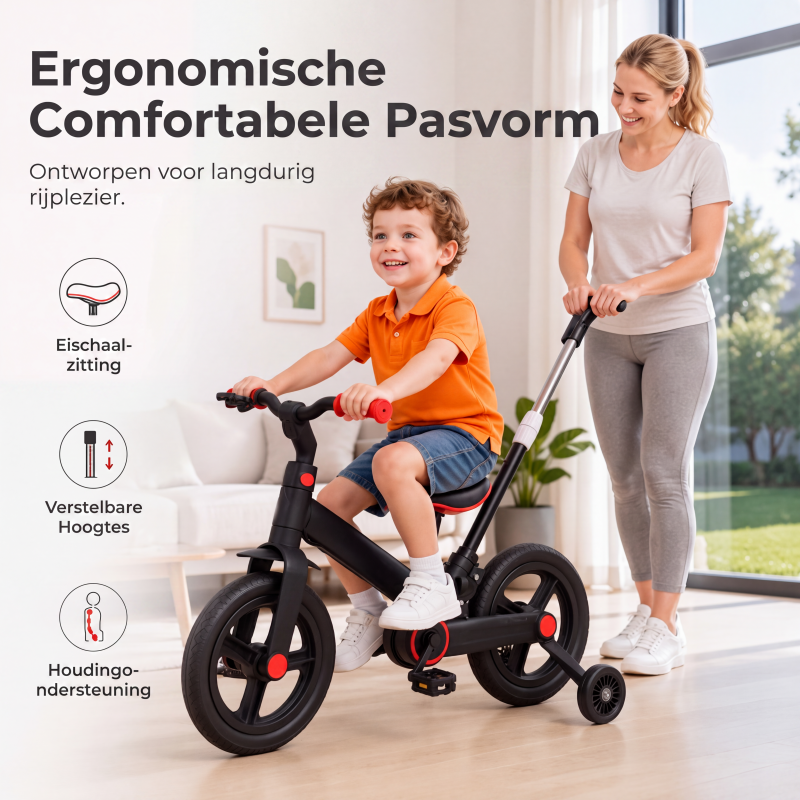 4-in-1 omvormbare kinderfiets, loopfiets en kinderwagen