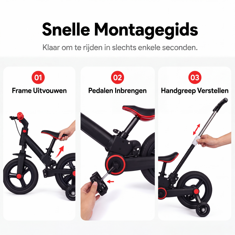 4-in-1 omvormbare kinderfiets, loopfiets en kinderwagen