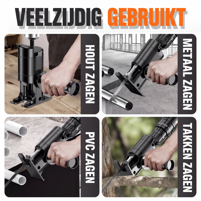 🔧 Multifunctioneel Reciprozaagadapter – Verandert je boormachine in een snijgereedschap – Voor hout, metaal en kunststof 🛠️
