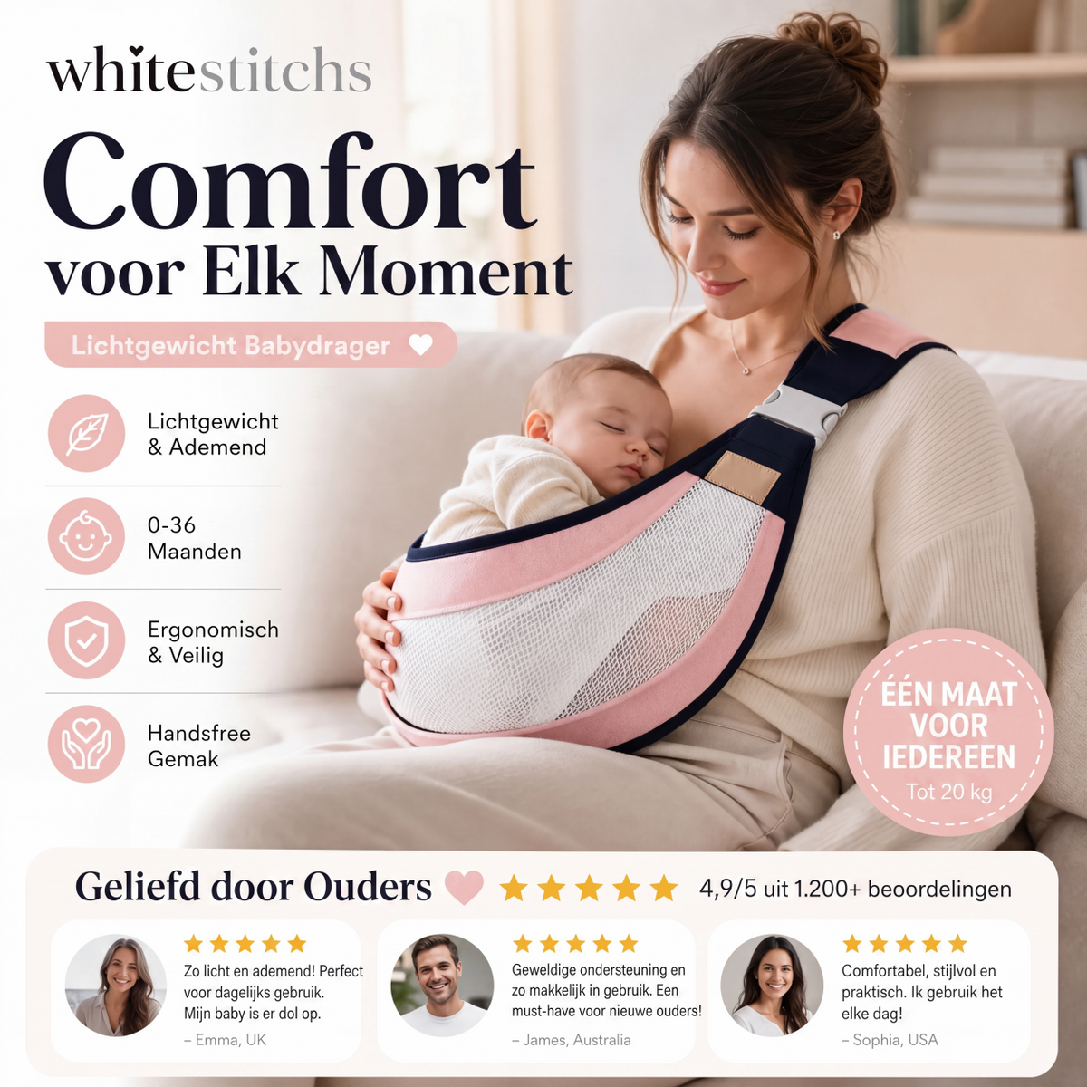 Lichtgewicht Babydrager – Ergonomisch & Ademend – 0-36 Maanden