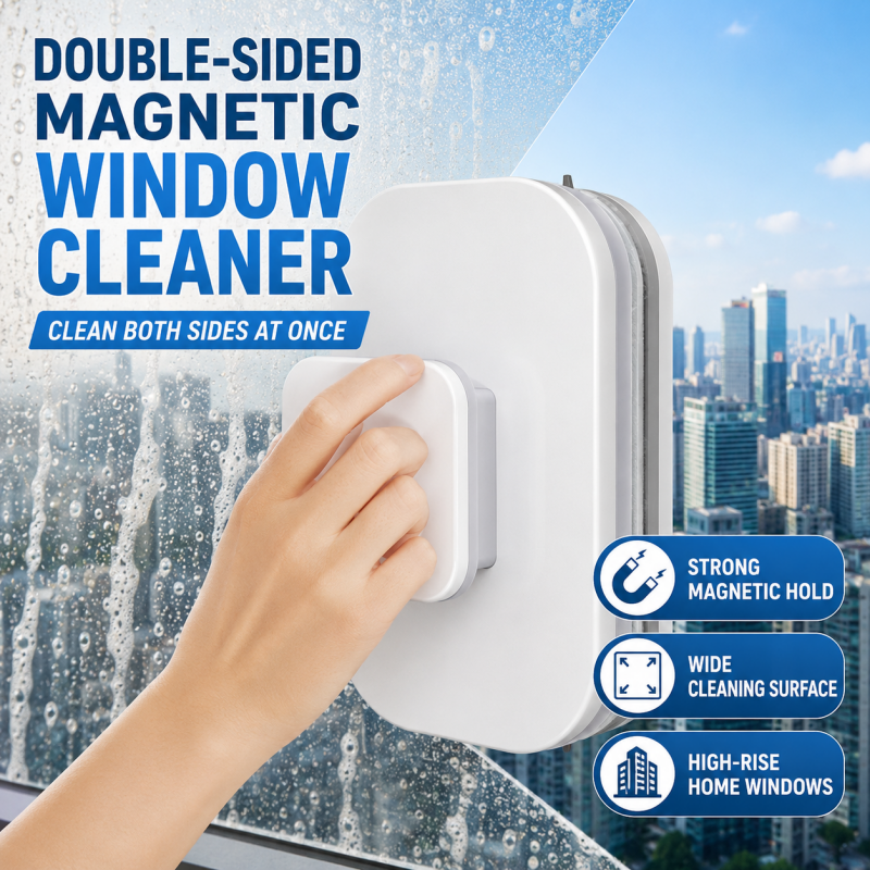 🧲 50% KORTING! Dubbelzijdige Magnetische Raamreiniger – Extra Sterke Magneten & 30% Groter Reinigingsoppervlak | 4-in-1 met Koord | Voor Dikker Glas 🪟✨