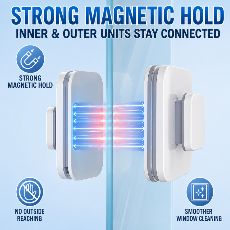 🧲 50% KORTING! Dubbelzijdige Magnetische Raamreiniger – Extra Sterke Magneten & 30% Groter Reinigingsoppervlak | 4-in-1 met Koord | Voor Dikker Glas 🪟✨