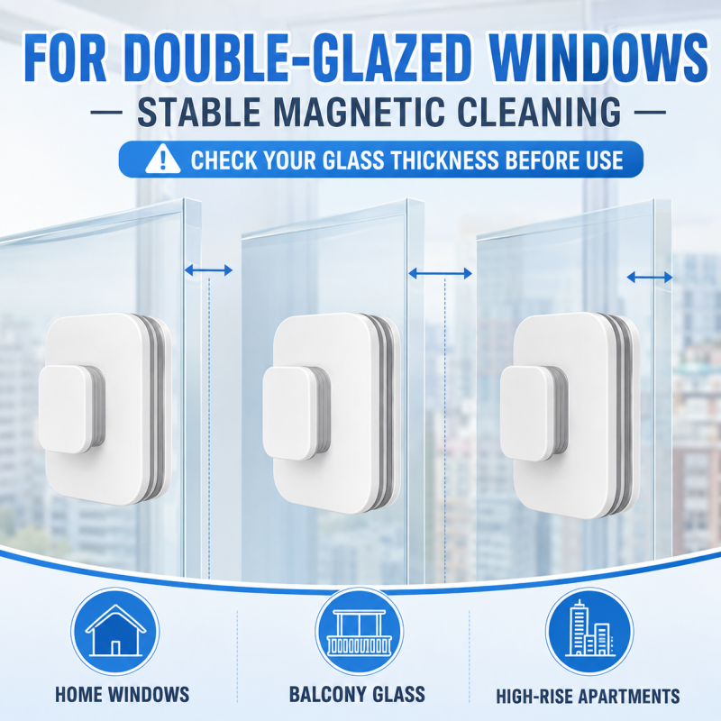 🧲 50% KORTING! Dubbelzijdige Magnetische Raamreiniger – Extra Sterke Magneten & 30% Groter Reinigingsoppervlak | 4-in-1 met Koord | Voor Dikker Glas 🪟✨