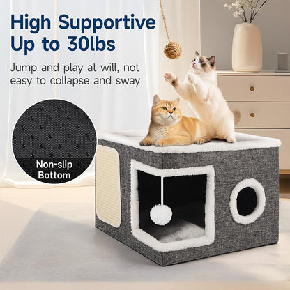 🐱 PROMO FLASH : 50% DE RÉDUCTION ! 🏠 Maison Cube Pliable 2-en-1 pour Chat – Design Bi-Niveau & Griffoir Intégré – Confort Toutes Saisons – Gain de Place & Portable 🐾