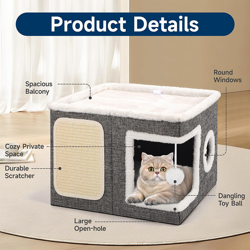 🐱 PROMO FLASH : 50% DE RÉDUCTION ! 🏠 Maison Cube Pliable 2-en-1 pour Chat – Design Bi-Niveau & Griffoir Intégré – Confort Toutes Saisons – Gain de Place & Portable 🐾