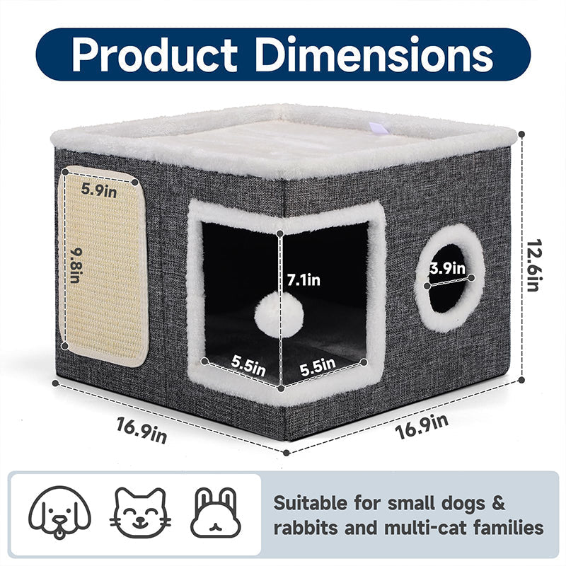 🐱 PROMO FLASH : 50% DE RÉDUCTION ! 🏠 Maison Cube Pliable 2-en-1 pour Chat – Design Bi-Niveau & Griffoir Intégré – Confort Toutes Saisons – Gain de Place & Portable 🐾
