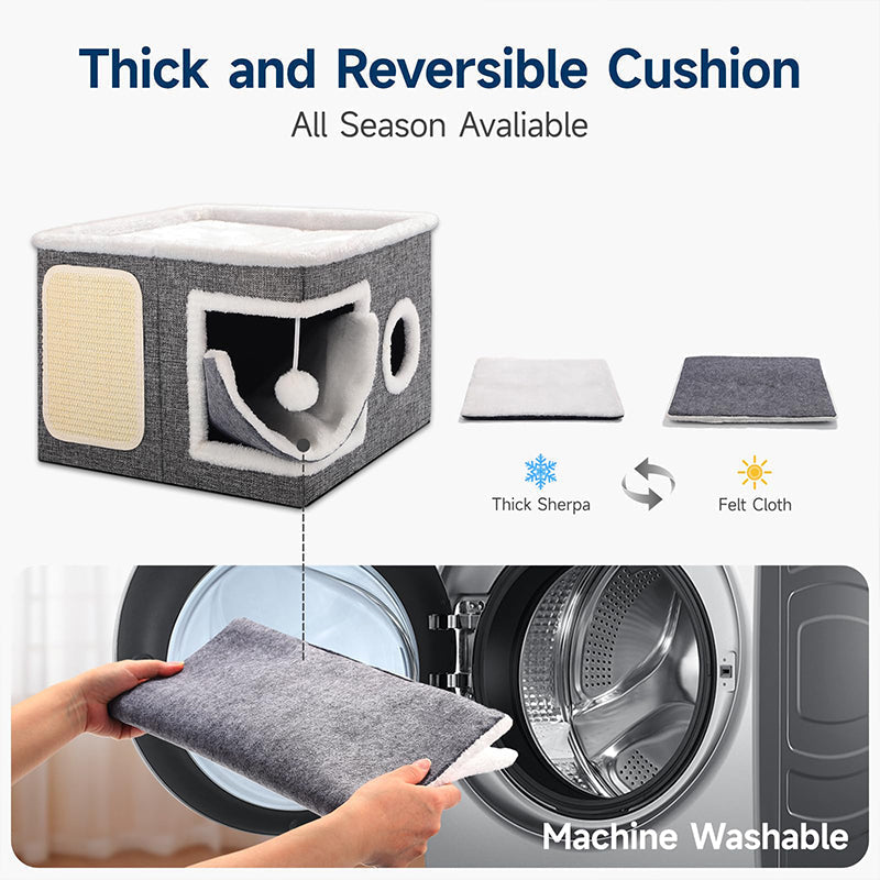 🐱 PROMO FLASH : 50% DE RÉDUCTION ! 🏠 Maison Cube Pliable 2-en-1 pour Chat – Design Bi-Niveau & Griffoir Intégré – Confort Toutes Saisons – Gain de Place & Portable 🐾