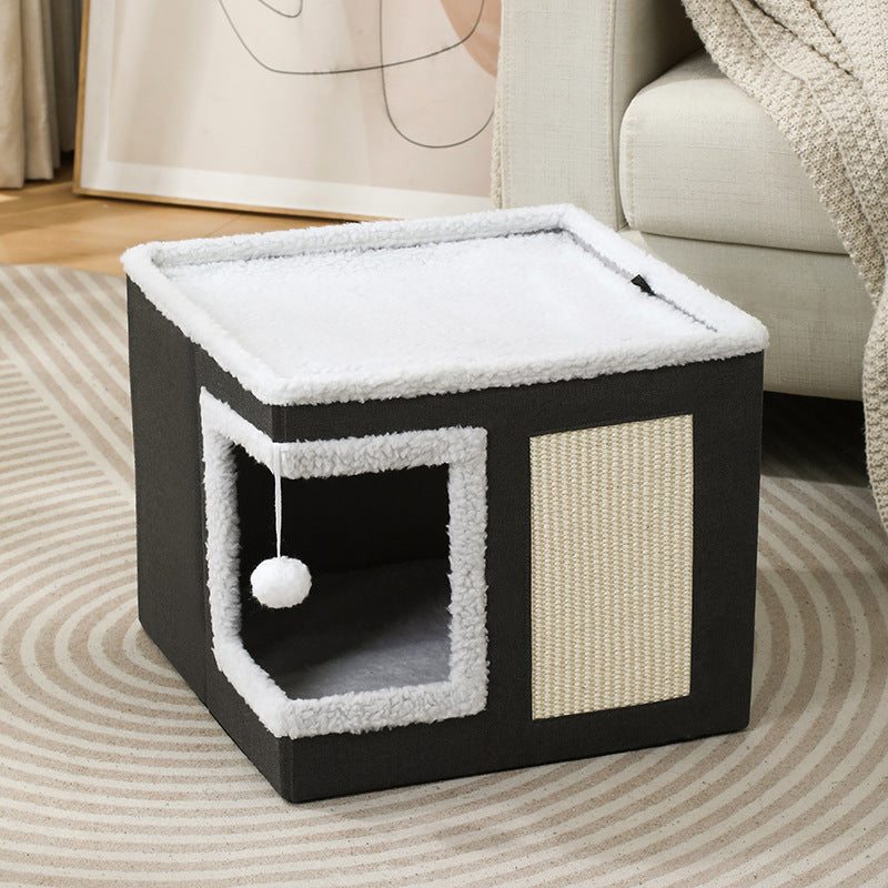 🐱 PROMO FLASH : 50% DE RÉDUCTION ! 🏠 Maison Cube Pliable 2-en-1 pour Chat – Design Bi-Niveau & Griffoir Intégré – Confort Toutes Saisons – Gain de Place & Portable 🐾
