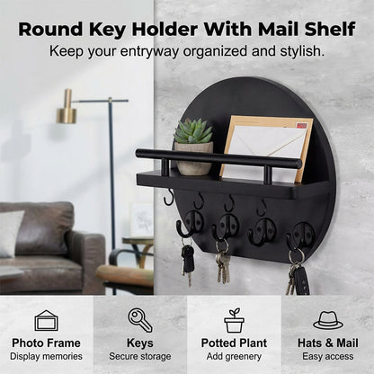 🔑✨ 50% KORTING | Wandsleutelhouder Hout & Metaal – 4 Dubbele Haken – Stijlvol Halorganizer voor Sleutels, Post & Accessoires 🏠
