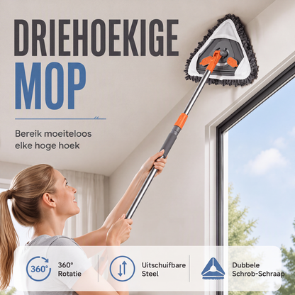 Driehoekige schoonmaakdweil met uitschuifbare steel