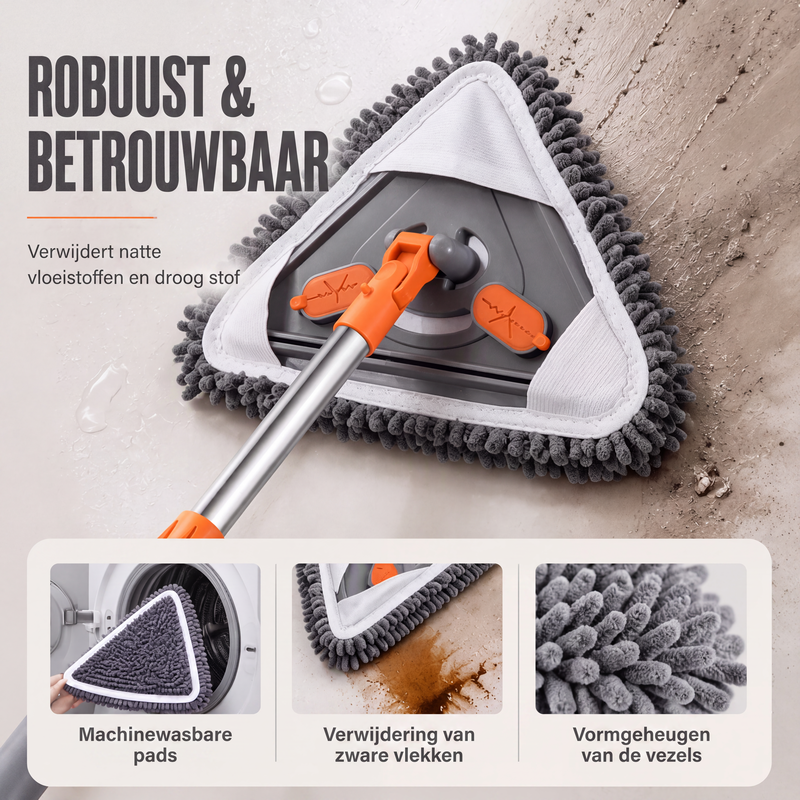 Driehoekige schoonmaakdweil met uitschuifbare steel