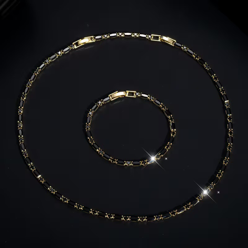 💥Ketting en armband als bijpassende set met zirkonia-stenen – Vergulde Koperen Sieradenset | Geometrische Schakels | Verstelbaar 40+5,5 cm | Gegalvaniseerd ✨💍