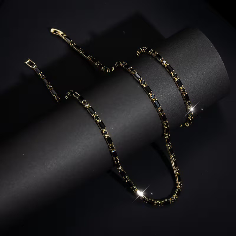 💥Ketting en armband als bijpassende set met zirkonia-stenen – Vergulde Koperen Sieradenset | Geometrische Schakels | Verstelbaar 40+5,5 cm | Gegalvaniseerd ✨💍